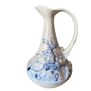 J.Bussell Vintage Pitcher 70s Blue‎ & White Windmills design- Home Decor-Jug